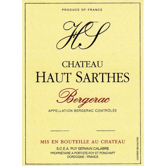 Chateau Haut Sarthes Bergerac Rouge Label