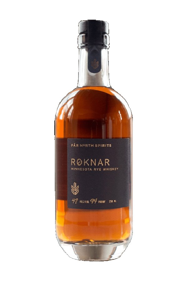Bottle of Far North Spirits Roknar Minnesota Rye Whiskey